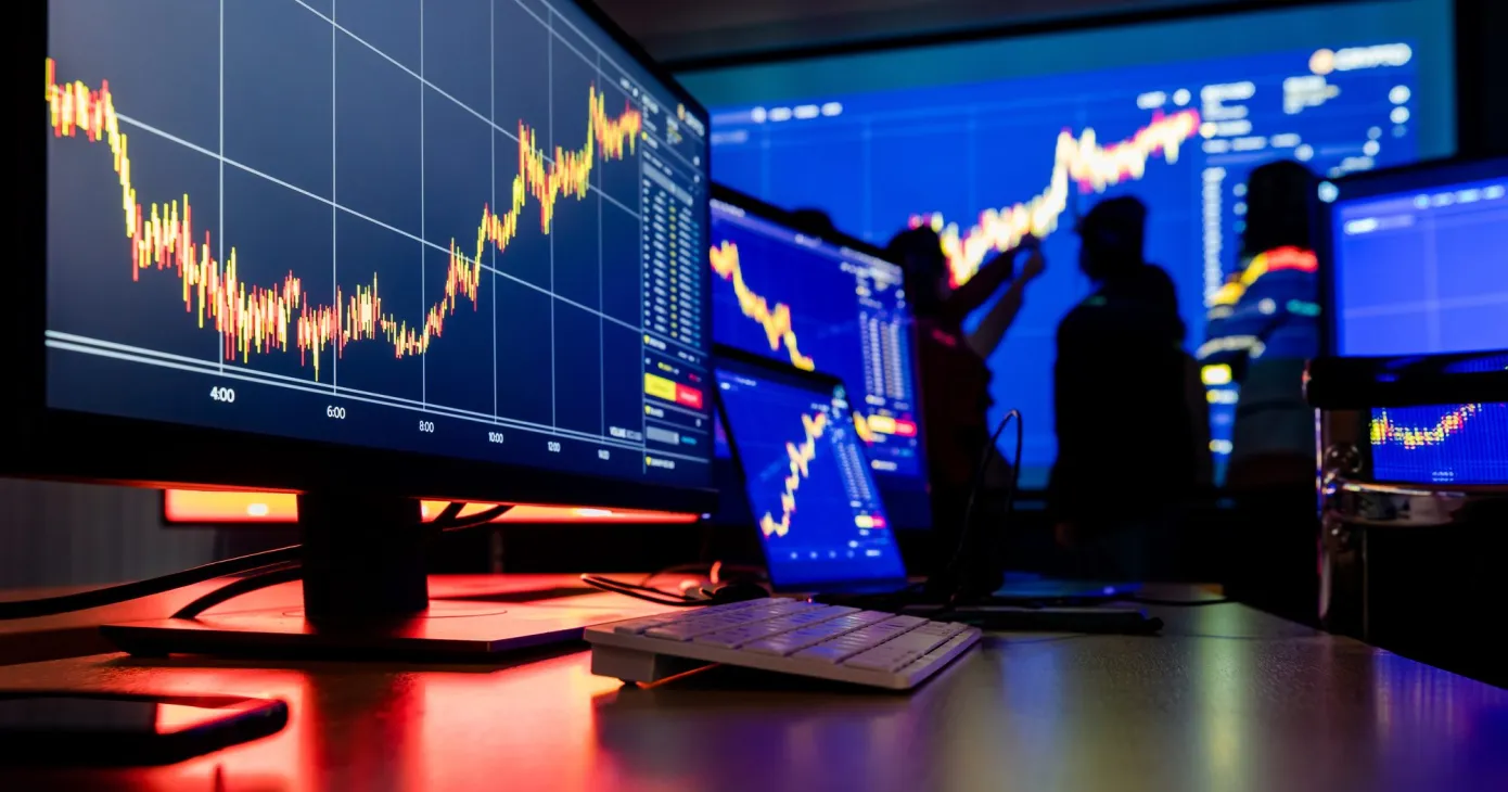 Écrans affichant des graphiques de cotation de cryptomonnaies
